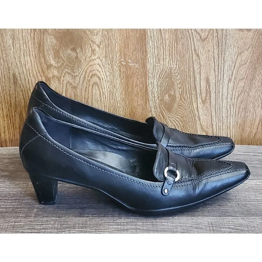 Ecco Women's Black Leather‎ Heels Size 39 US 8-8.5